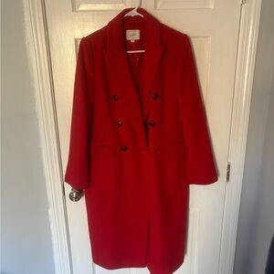 LOFT Red Pea Coat with Tailored Look and Double Breasted Design